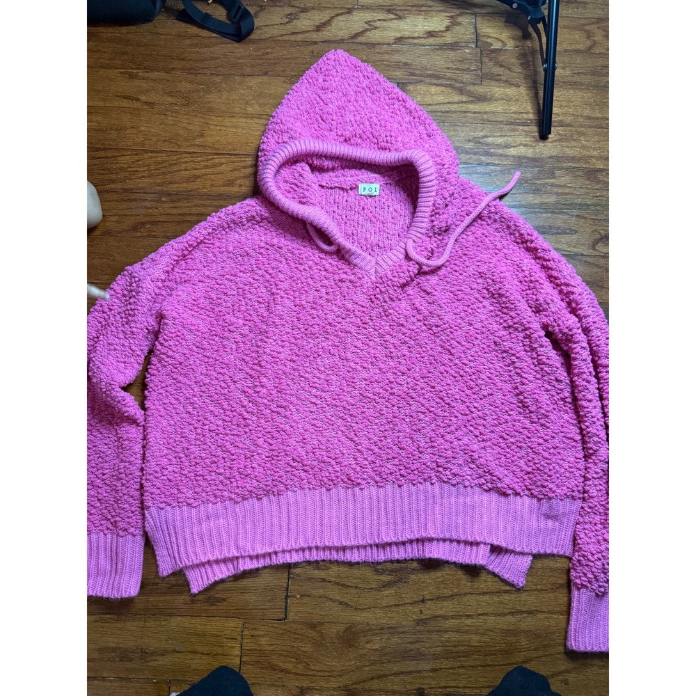 POL Clothing Pink Popcorn Knit Hooded Sweater Womens Medium Boho Pullover